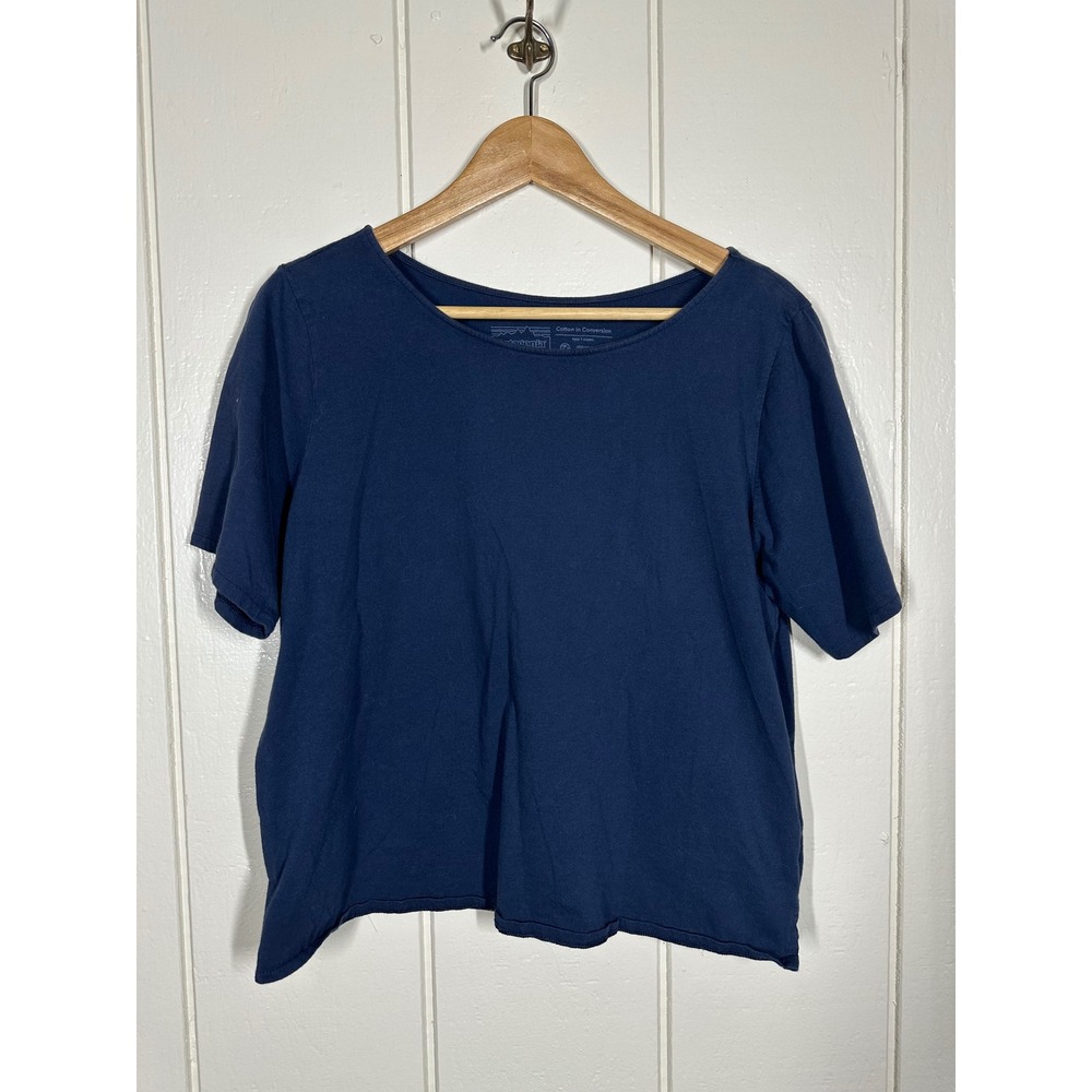 Patagonia T-Shirt Women M Navy Blue Cotton in Conversion Scoop Neck Short Sleeve